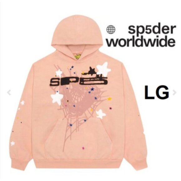 Men's Sp5der worldwide PULL OVER Hoodie - LARGE - light orange - Picture 1 of 6